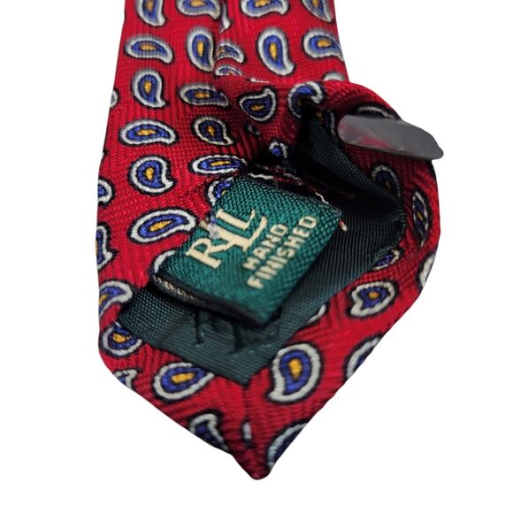 Lauren Ralph Lauren‎ Red Paisley Silk Neck Tie Mens 56" x 4" Handmade In USA - Picture 10 of 10
